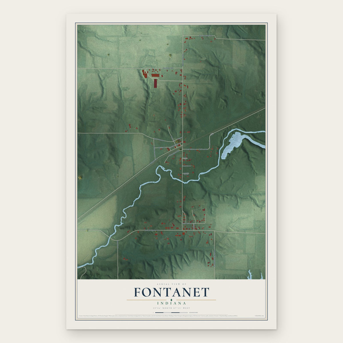 Fontanet, Indiana map print, the full design
