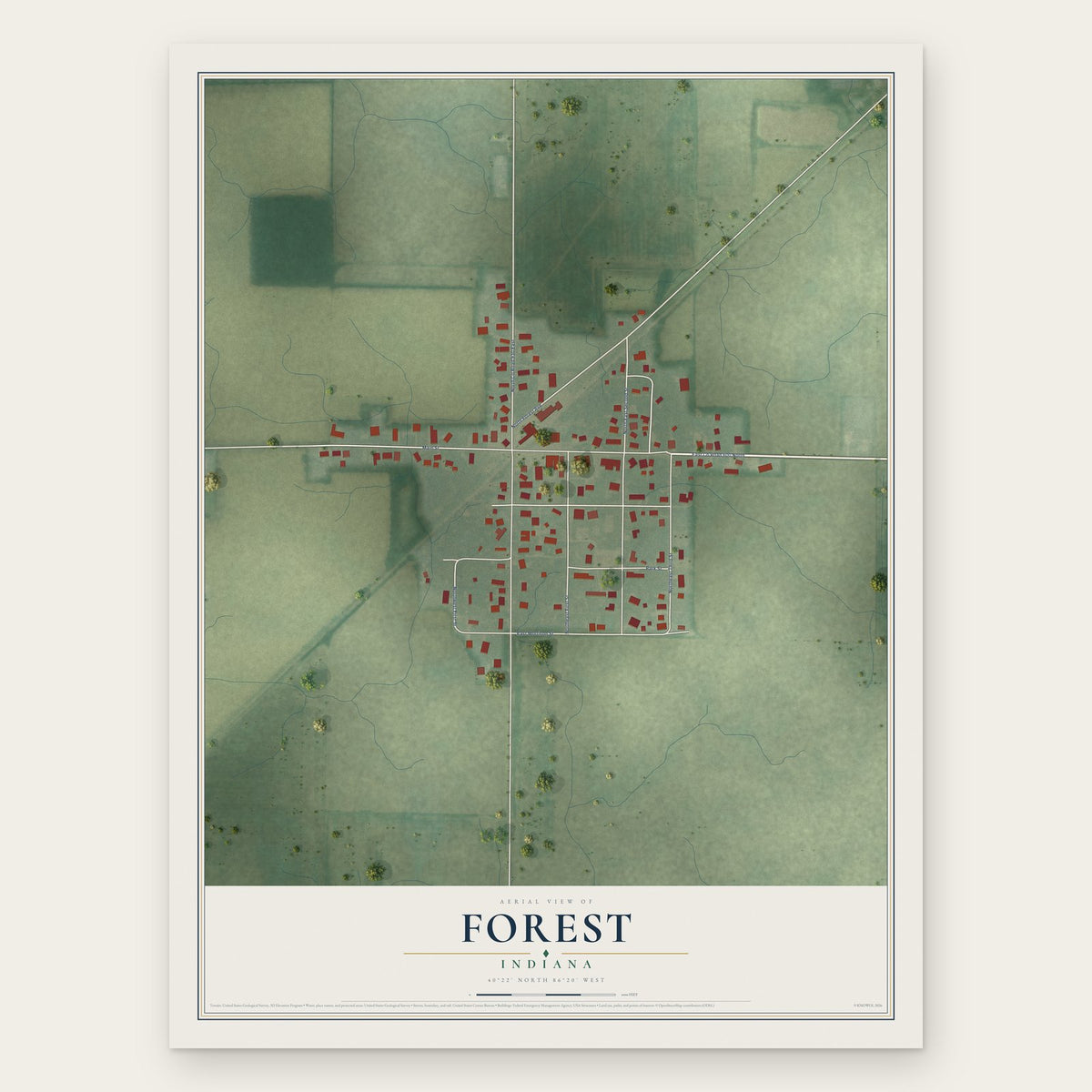Forest, Indiana map print, the full design
