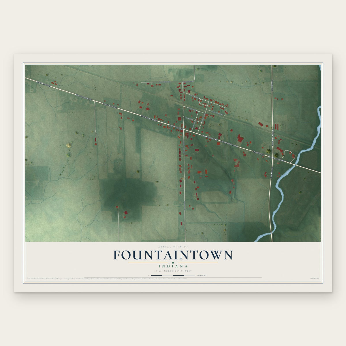 Fountaintown, Indiana map print, the full design