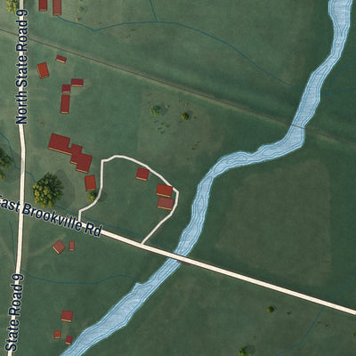 Close-up of the map of Fountaintown, Indiana print showing street and building detail