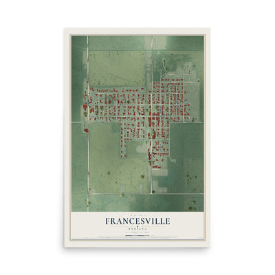 Map of Francesville, Indiana, 12 x 18 inch unframed archival matte print