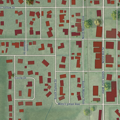 Close-up of the map of Francesville, Indiana print showing street and building detail