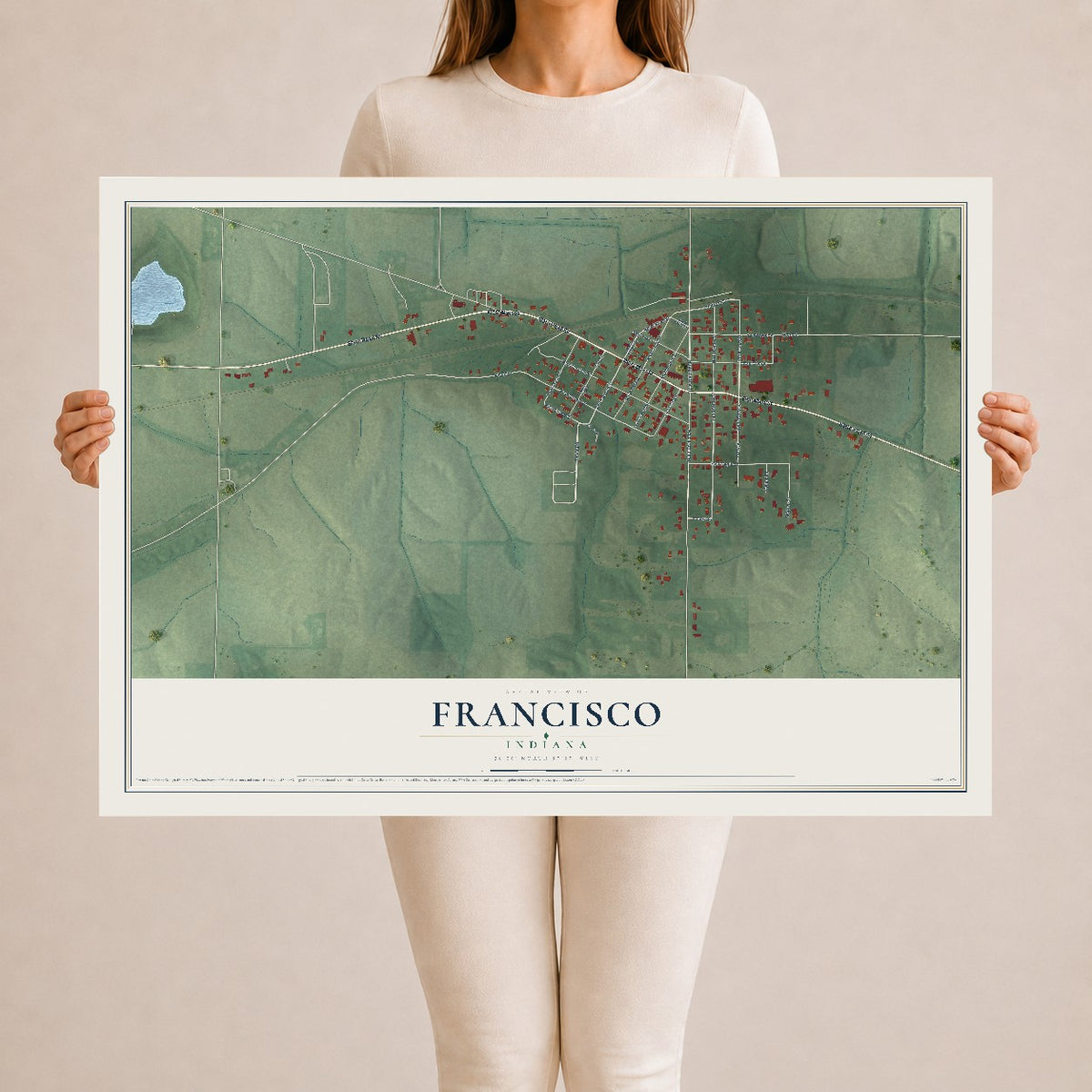 Map of Francisco, Indiana, 24 x 36 inch unframed archival matte print