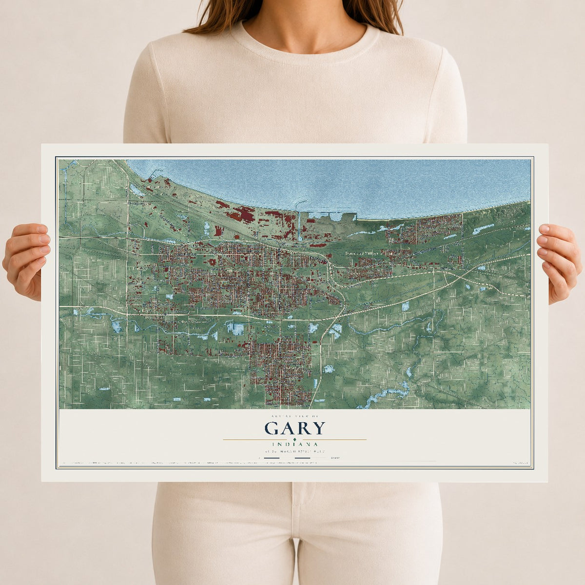 Map of Gary, Indiana, 12 x 18 inch unframed archival matte print