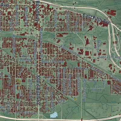 Close-up of the map of Gary, Indiana print showing street and building detail