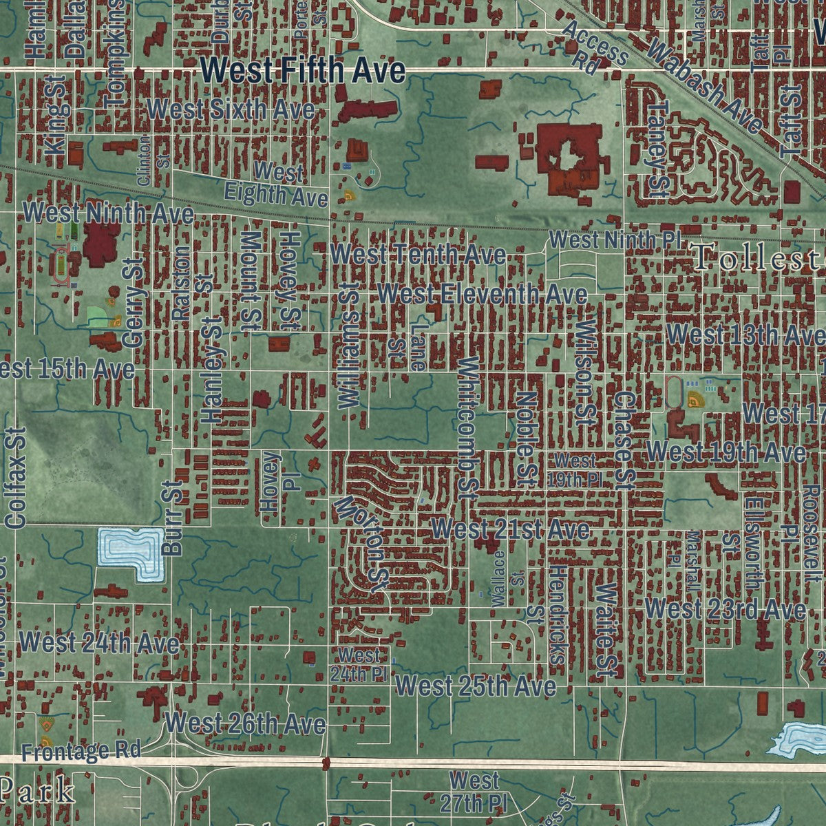 Second close-up of the map of Gary, Indiana print showing more streets and buildings