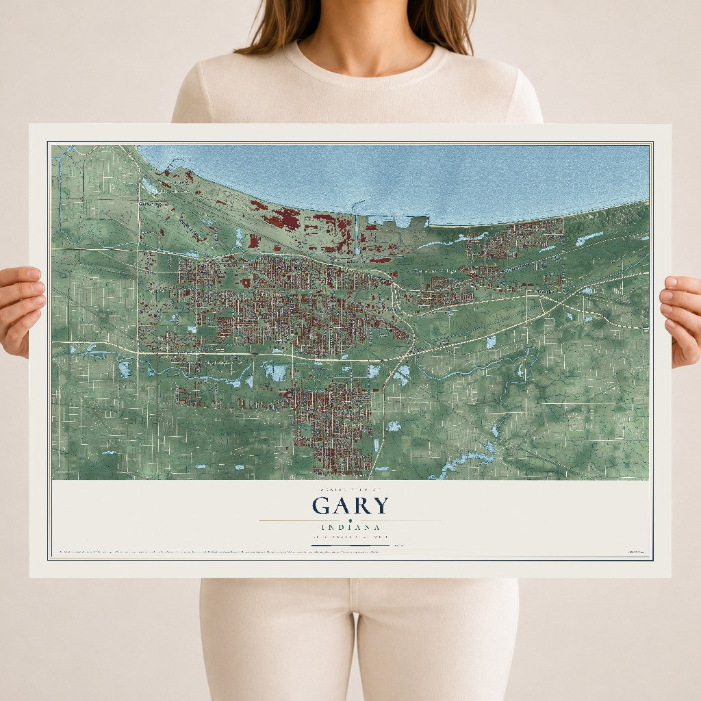 Map of Gary, Indiana, 18 x 24 inch unframed archival matte print