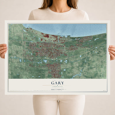 Map of Gary, Indiana, 18 x 24 inch unframed archival matte print