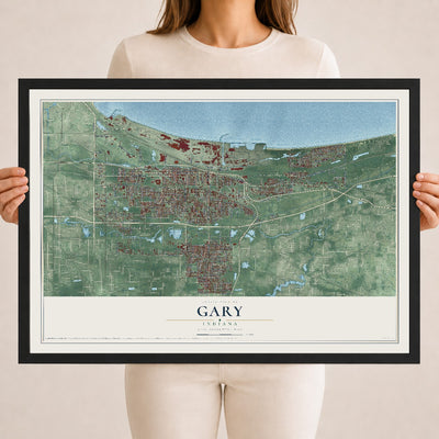 Map of Gary, Indiana, 18 x 24 inch print in a black wood frame