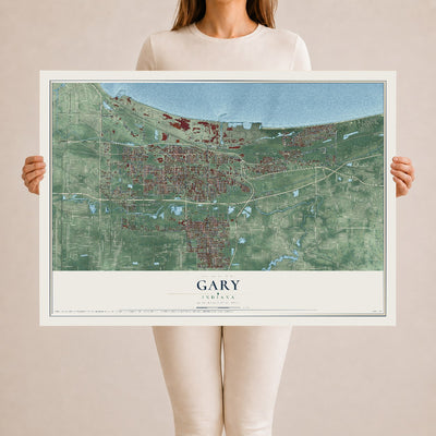 Map of Gary, Indiana, 24 x 36 inch unframed archival matte print