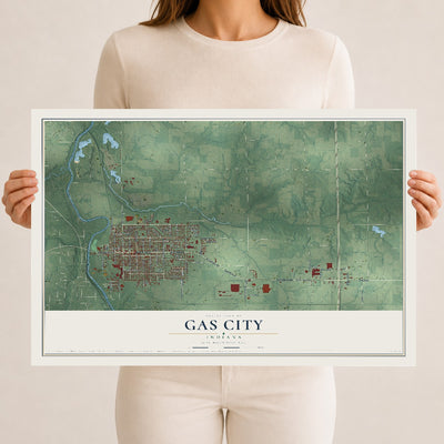 Map of Gas City, Indiana, 12 x 18 inch unframed archival matte print