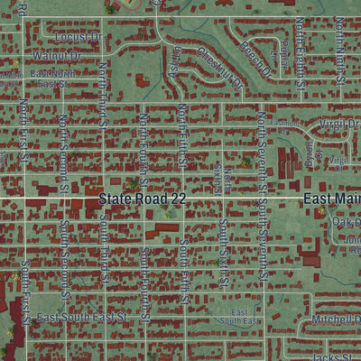 Close-up of the map of Gas City, Indiana print showing street and building detail