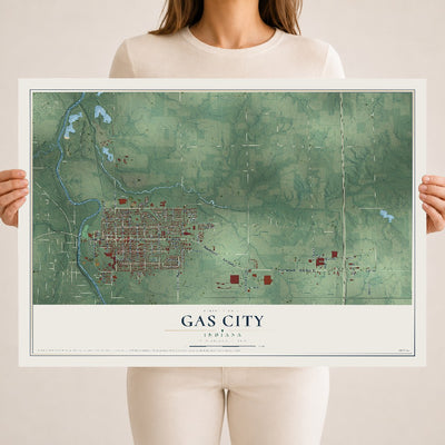 Map of Gas City, Indiana, 18 x 24 inch unframed archival matte print