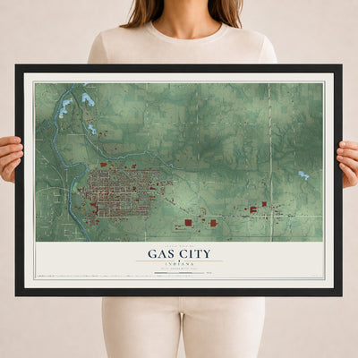 Map of Gas City, Indiana, 18 x 24 inch print in a black wood frame