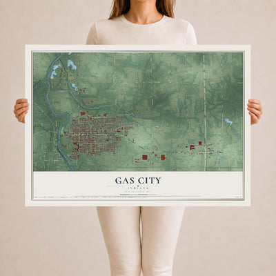 Map of Gas City, Indiana, 24 x 36 inch unframed archival matte print