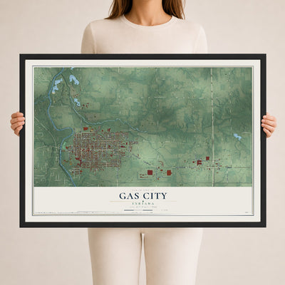 Map of Gas City, Indiana, 24 x 36 inch print in a black wood frame