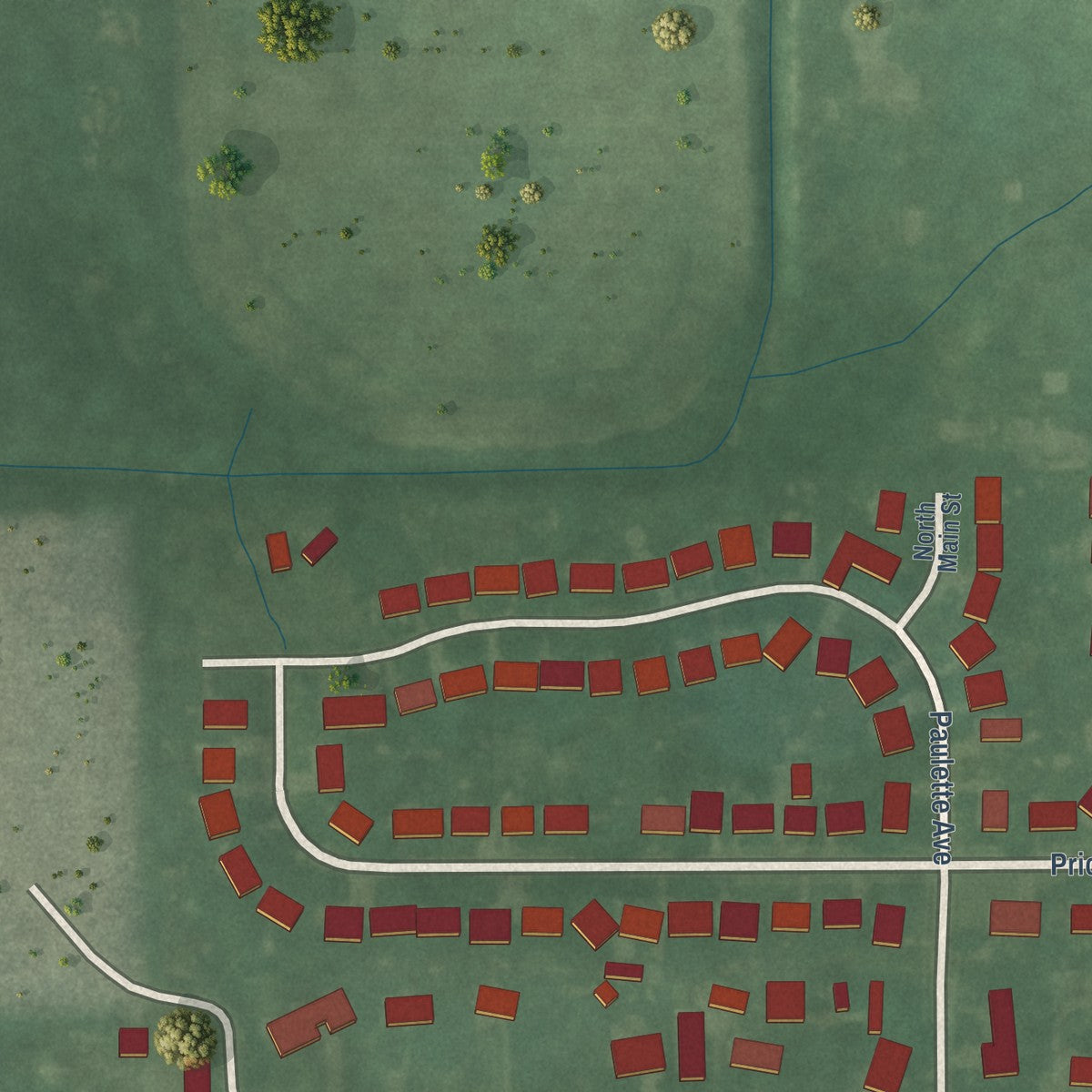 Second close-up of the map of Gaston, Indiana print showing more streets and buildings