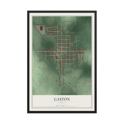 Map of Gaston, Indiana, 12 x 18 inch print in a black wood frame