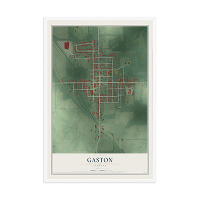 Map of Gaston, Indiana, 12 x 18 inch print in a white wood frame