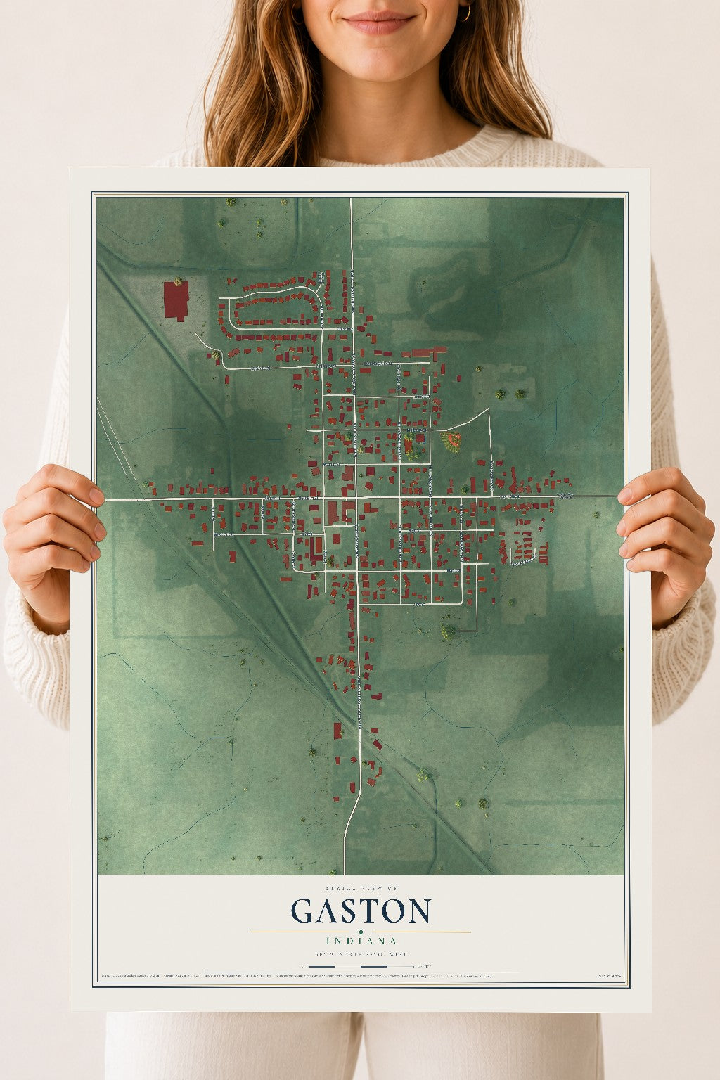 Map of Gaston, Indiana, 18 x 24 inch unframed archival matte print