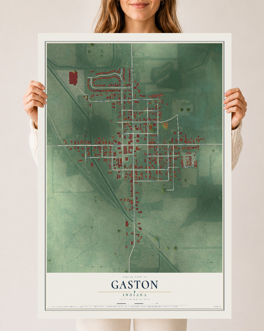Map of Gaston, Indiana, 24 x 36 inch unframed archival matte print