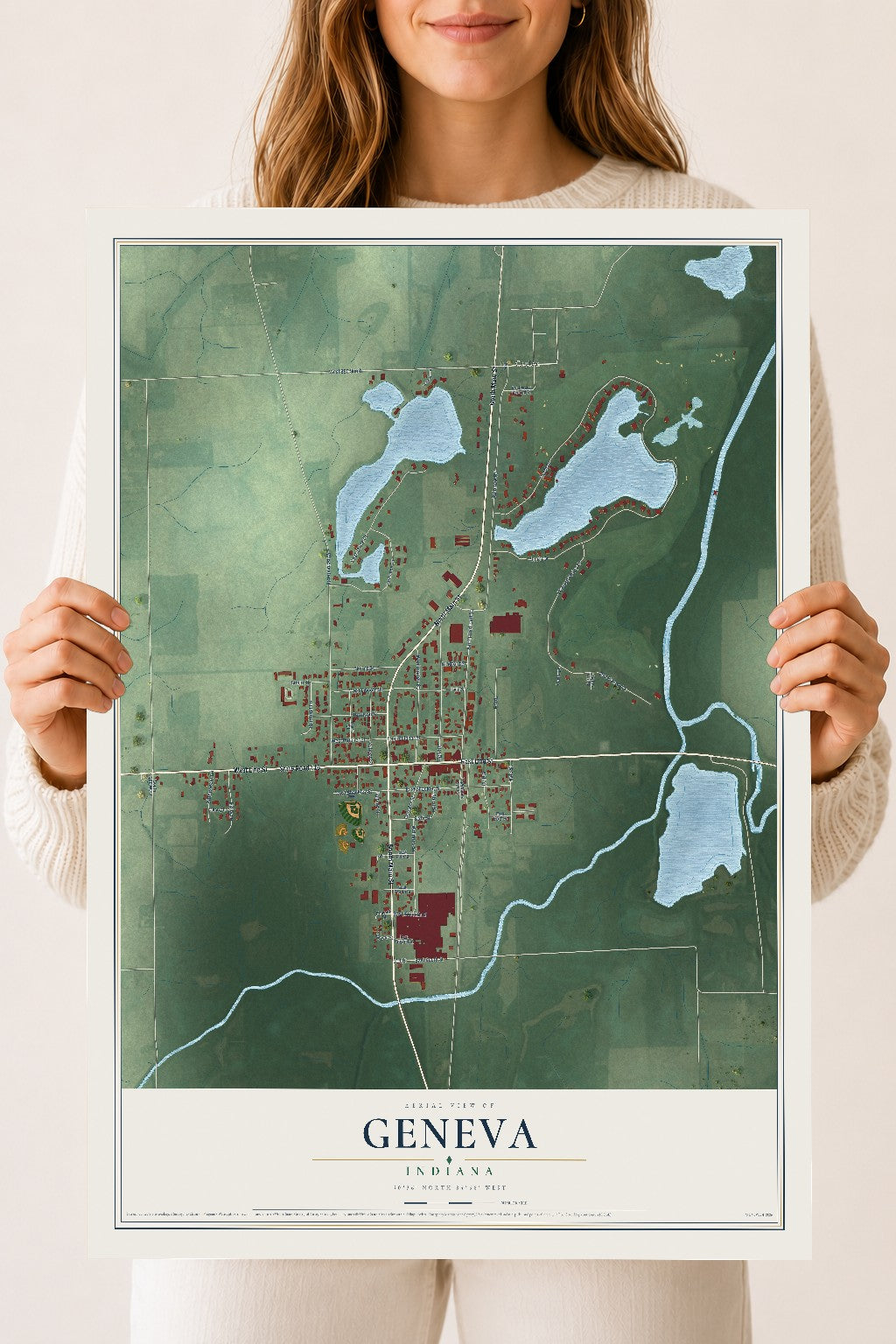 Map of Geneva, Indiana, 18 x 24 inch unframed archival matte print