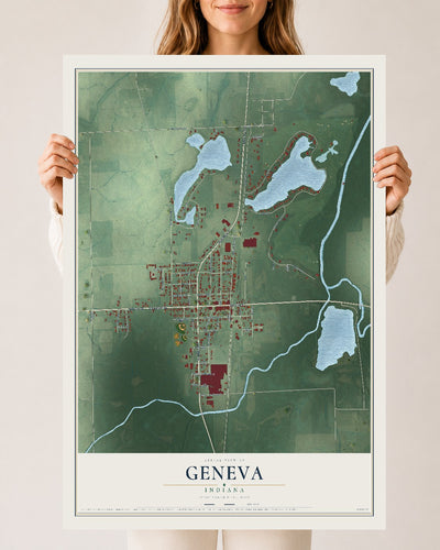 Map of Geneva, Indiana, 24 x 36 inch unframed archival matte print