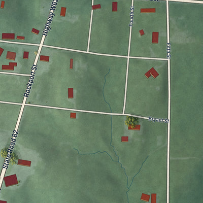 Close-up of the map of Gentryville, Indiana print showing street and building detail