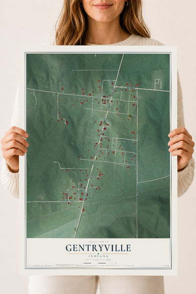 Map of Gentryville, Indiana, 18 x 24 inch unframed archival matte print
