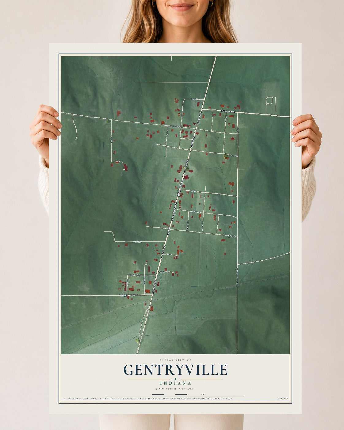 Map of Gentryville, Indiana, 24 x 36 inch unframed archival matte print