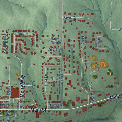 Close-up of the map of Georgetown, Indiana print showing street and building detail