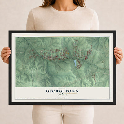 Map of Georgetown, Indiana, 12 x 18 inch print in a black wood frame