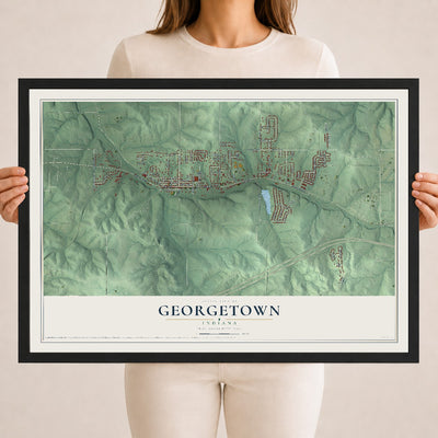 Map of Georgetown, Indiana, 18 x 24 inch print in a black wood frame