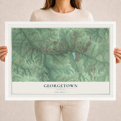 Map of Georgetown, Indiana, 18 x 24 inch print in a white wood frame