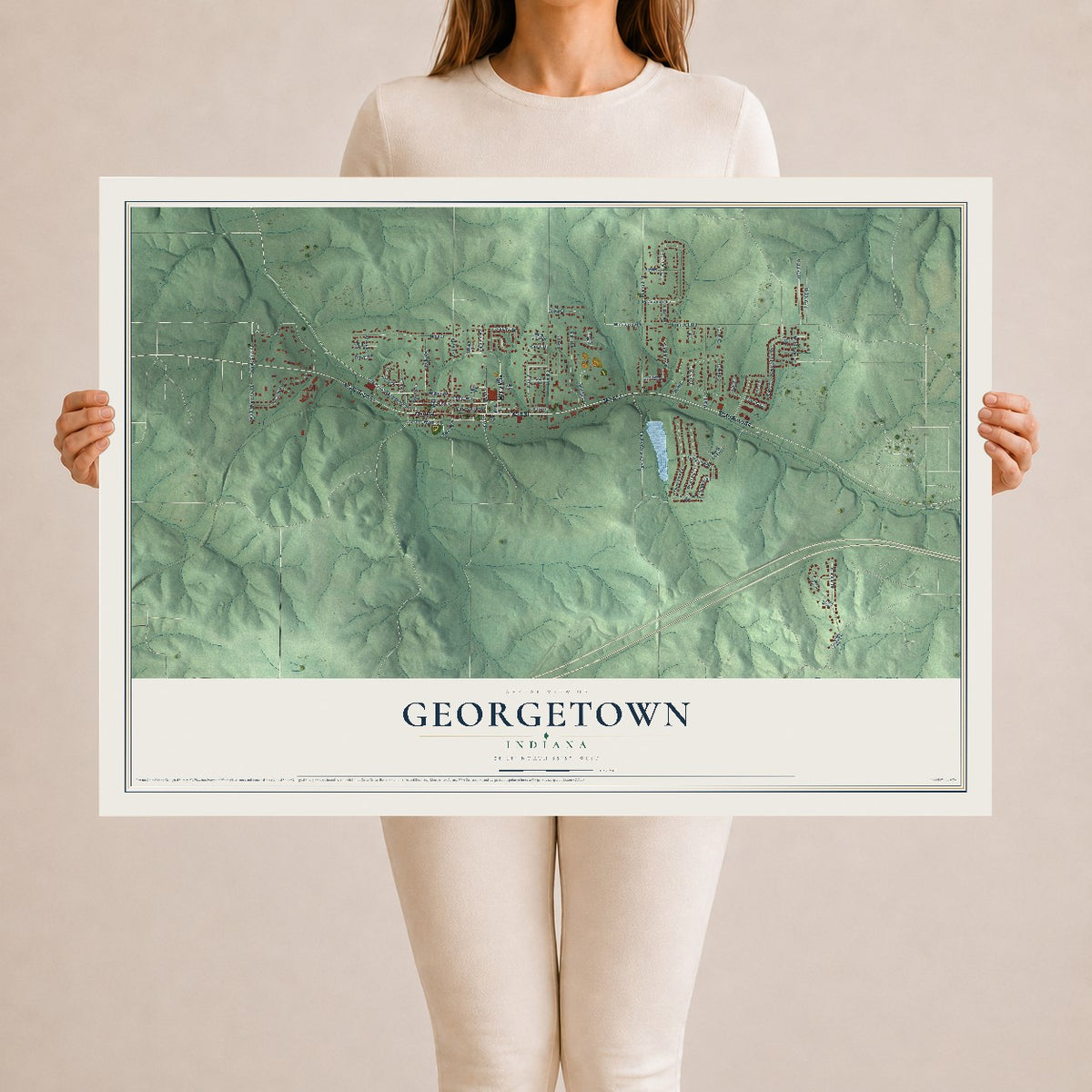 Map of Georgetown, Indiana, 24 x 36 inch unframed archival matte print