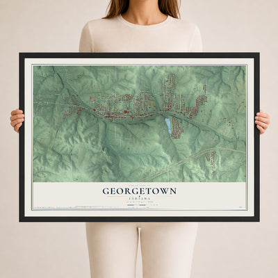 Map of Georgetown, Indiana, 24 x 36 inch print in a black wood frame
