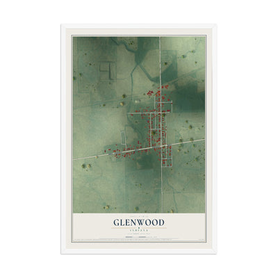 Map of Glenwood, Indiana, 12 x 18 inch print in a white wood frame