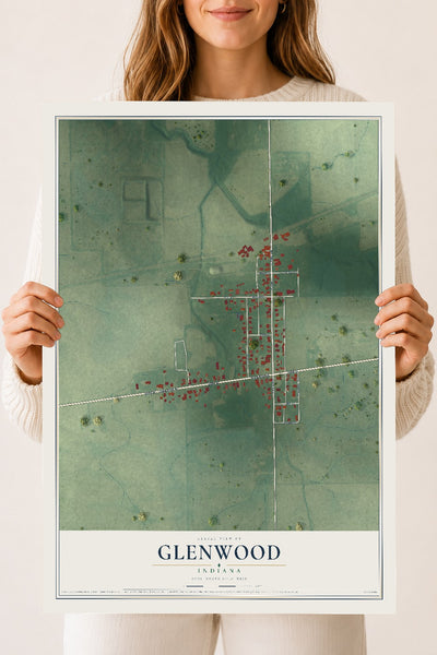 Map of Glenwood, Indiana, 18 x 24 inch unframed archival matte print