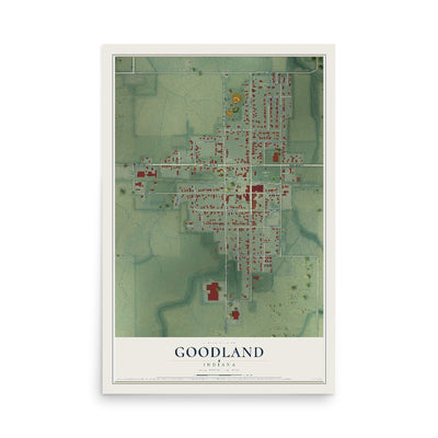 Map of Goodland, Indiana, 12 x 18 inch unframed archival matte print