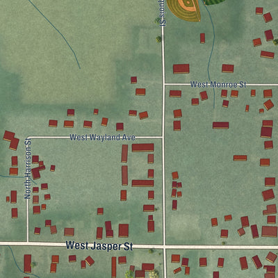 Second close-up of the map of Goodland, Indiana print showing more streets and buildings