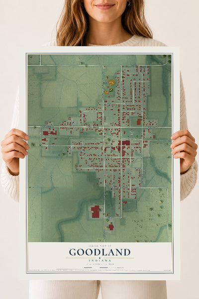 Map of Goodland, Indiana, 18 x 24 inch unframed archival matte print