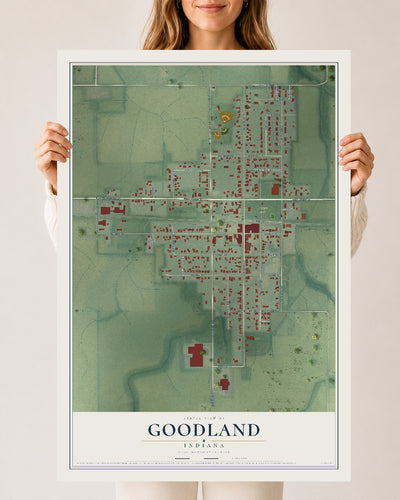 Map of Goodland, Indiana, 24 x 36 inch unframed archival matte print