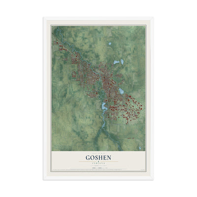 Map of Goshen, Indiana, 12 x 18 inch print in a white wood frame