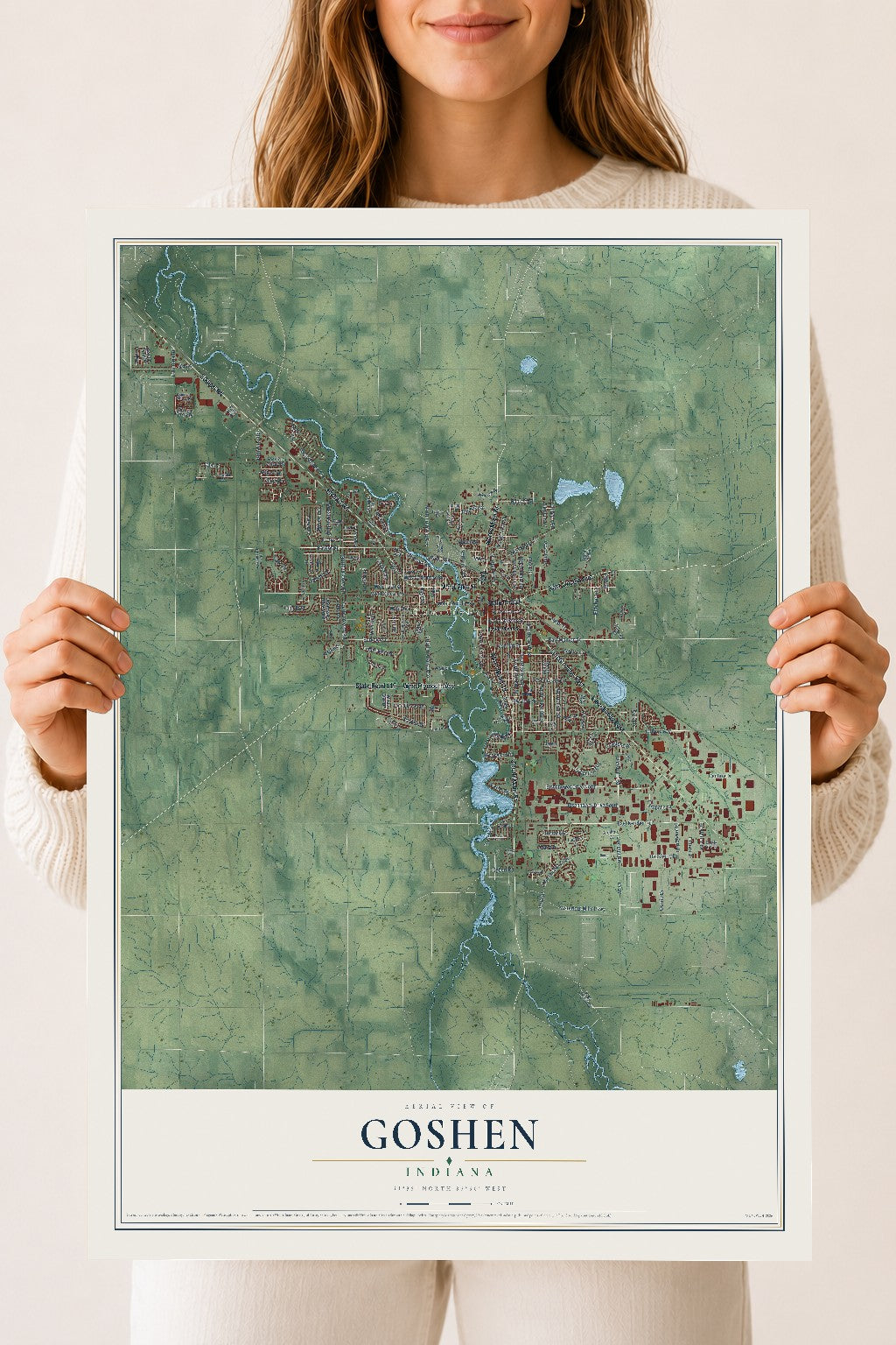 Map of Goshen, Indiana, 18 x 24 inch unframed archival matte print