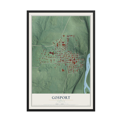 Map of Gosport, Indiana, 12 x 18 inch print in a black wood frame