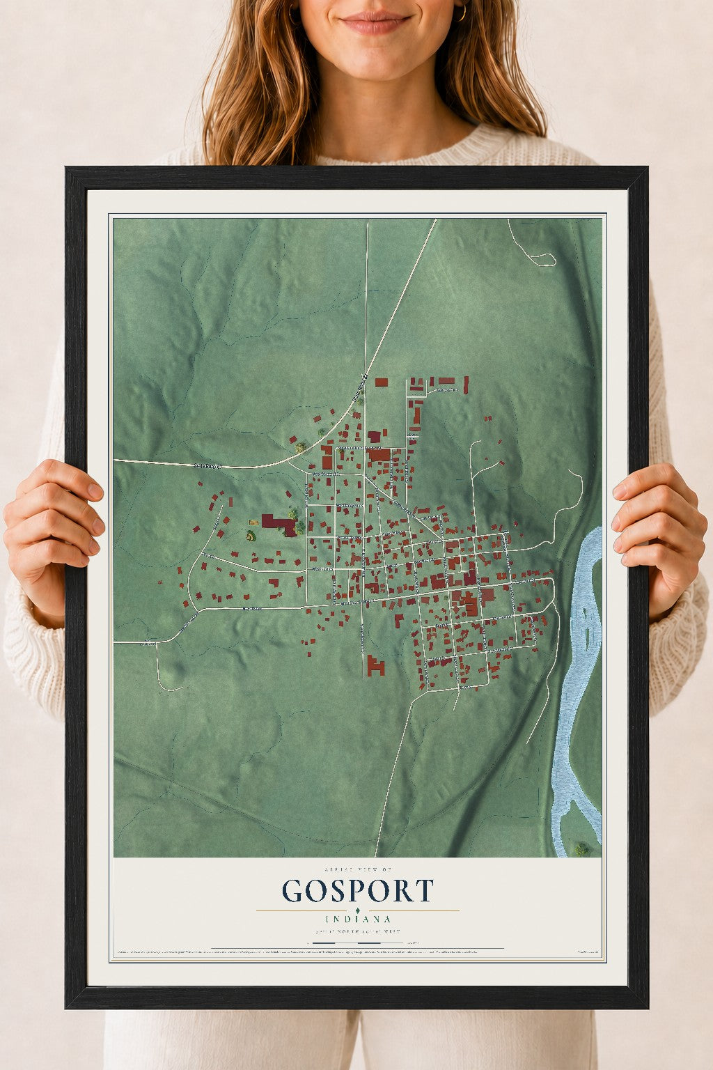 Map of Gosport, Indiana, 18 x 24 inch print in a black wood frame