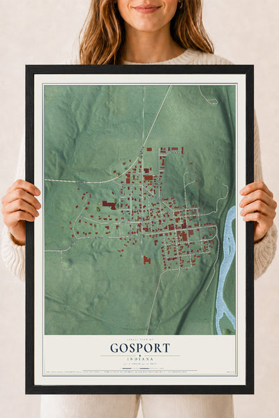 Map of Gosport, Indiana, 18 x 24 inch print in a black wood frame