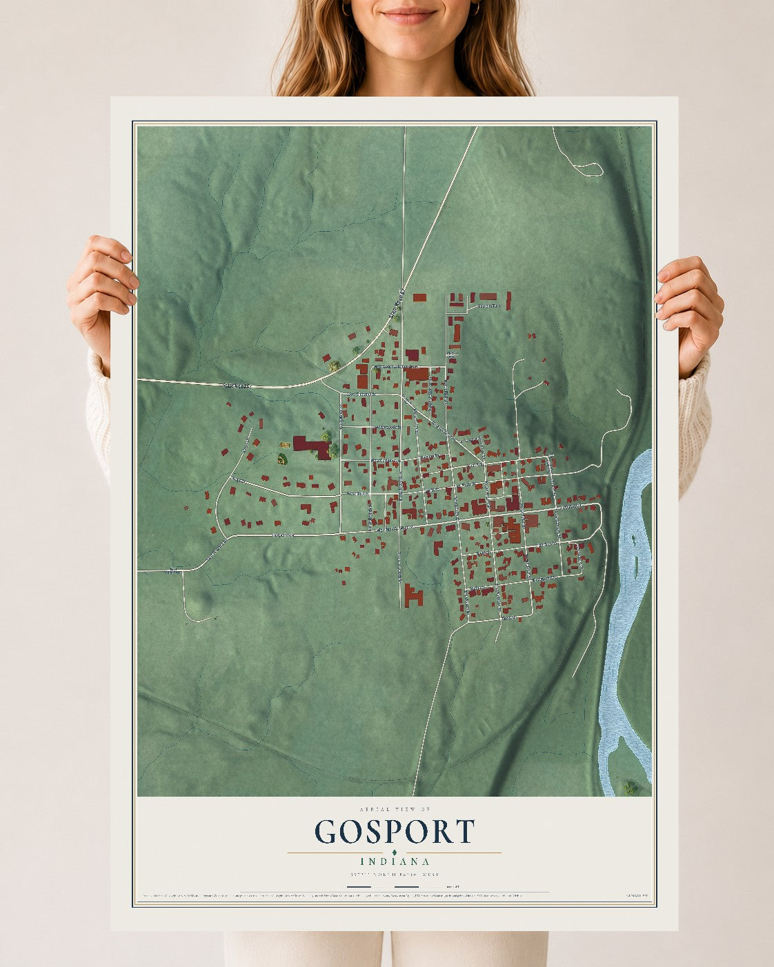 Map of Gosport, Indiana, 24 x 36 inch unframed archival matte print