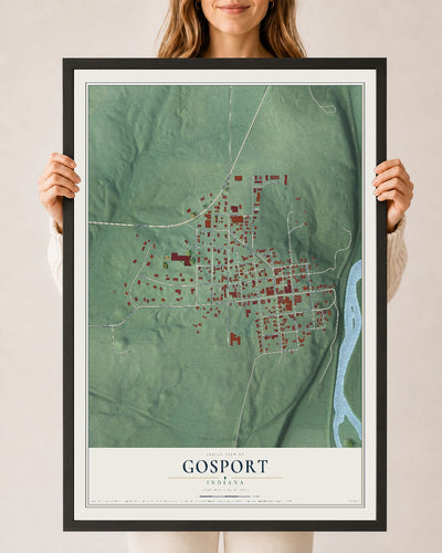 Map of Gosport, Indiana, 24 x 36 inch print in a black wood frame