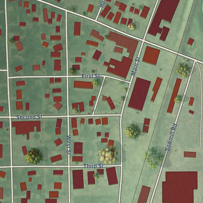 Close-up of the map of Grabill, Indiana print showing street and building detail